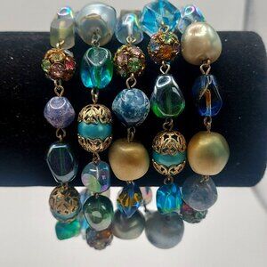 Vintage Signed Alice Caviness Rare Beautiful Blues Chunky Beaded Bracelet 7.5"